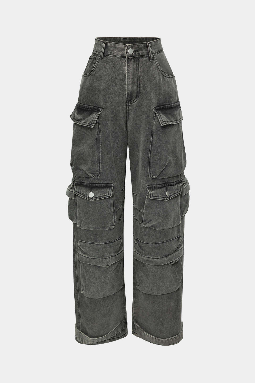 Jeans Cargo Anchos de Textura Suave con Bolsillos Múltiples