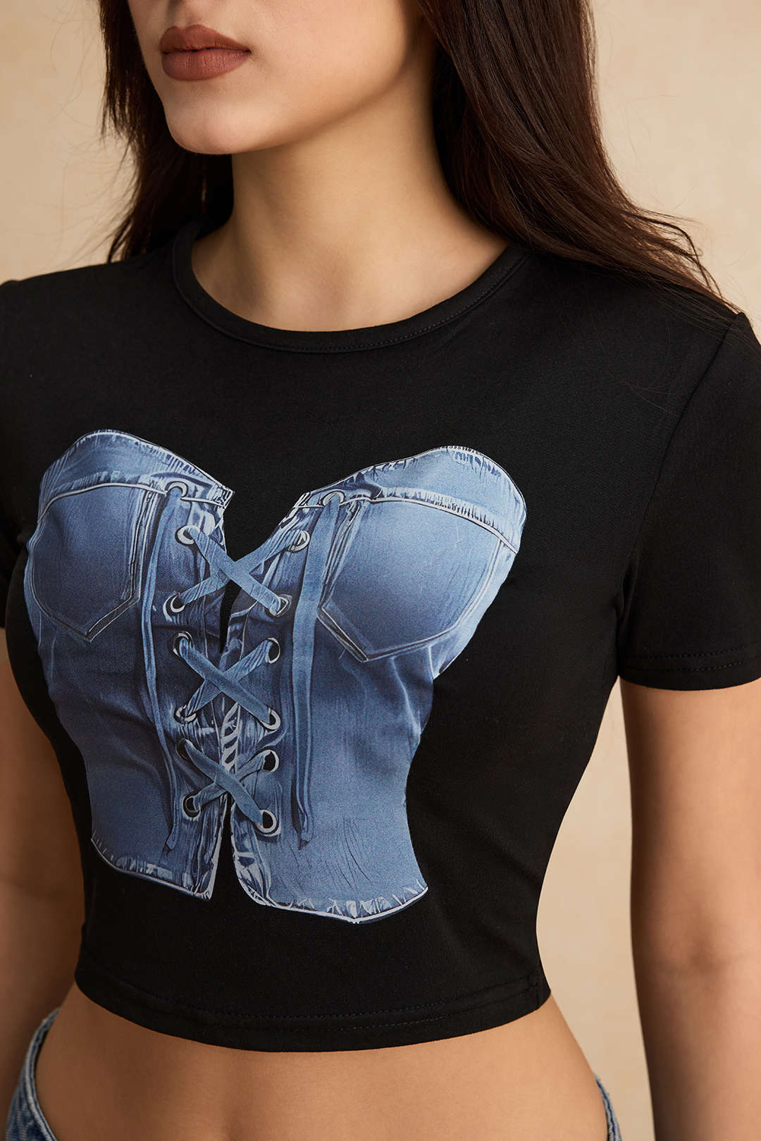 Camisa Denim Impresa Manga Corta Tonos Atardecer Mujer