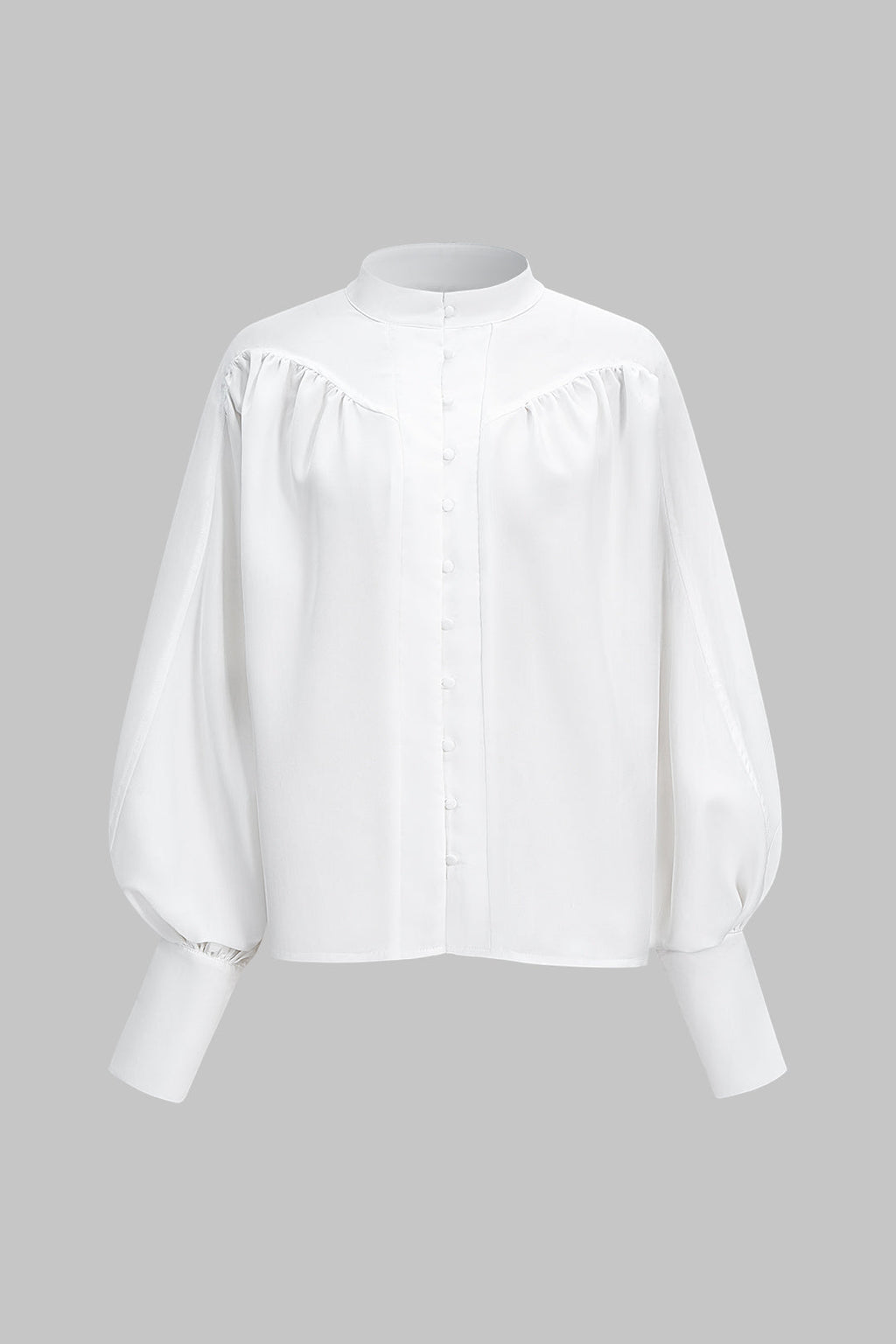 חולצה ארוכת שרוולים עם צווארון עומד וקשירה מכופתרת 