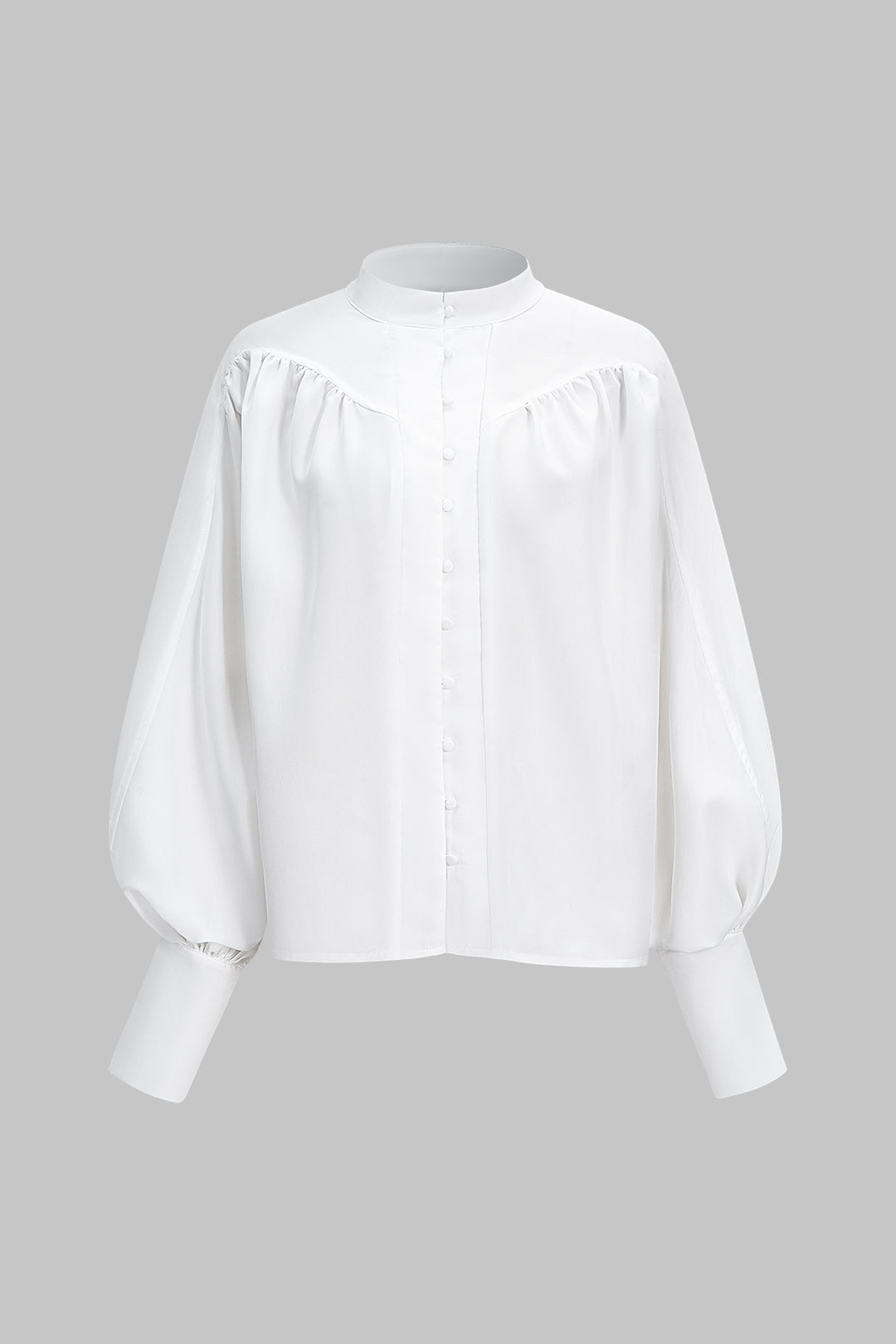 חולצה ארוכת שרוולים עם צווארון עומד וקשירה מכופתרת 