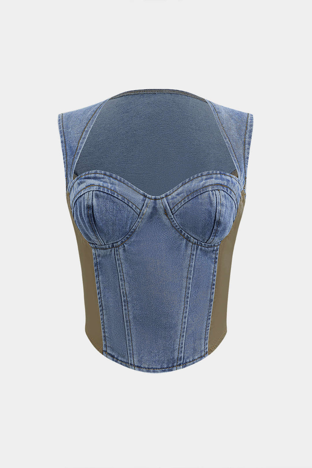 Bustier De Denim Patchwork Con Silueta Moderna Elegante