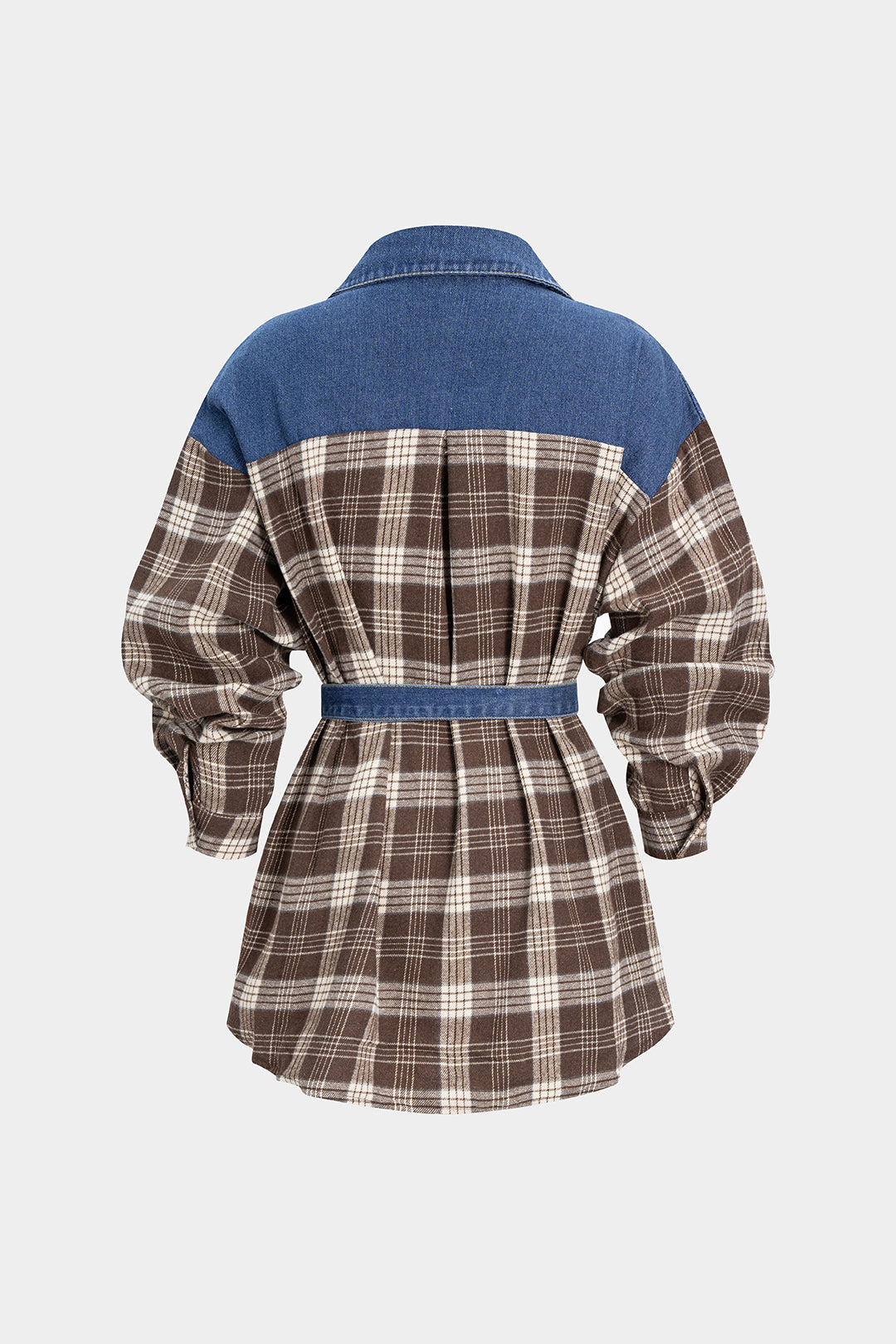 חולצת ג'ינס ארוכת שרוולים עם הדפס משובץ וטלאים 