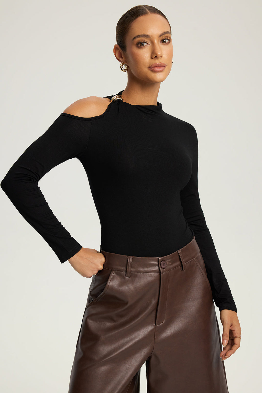 Cut Out Asymmetrical Long-Sleeve Top
