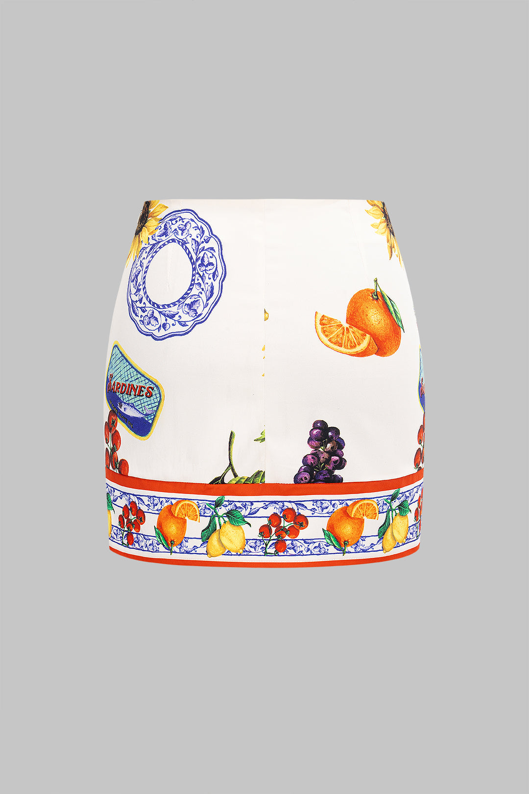 חצאית עם הדפס פרחוני של פירות 