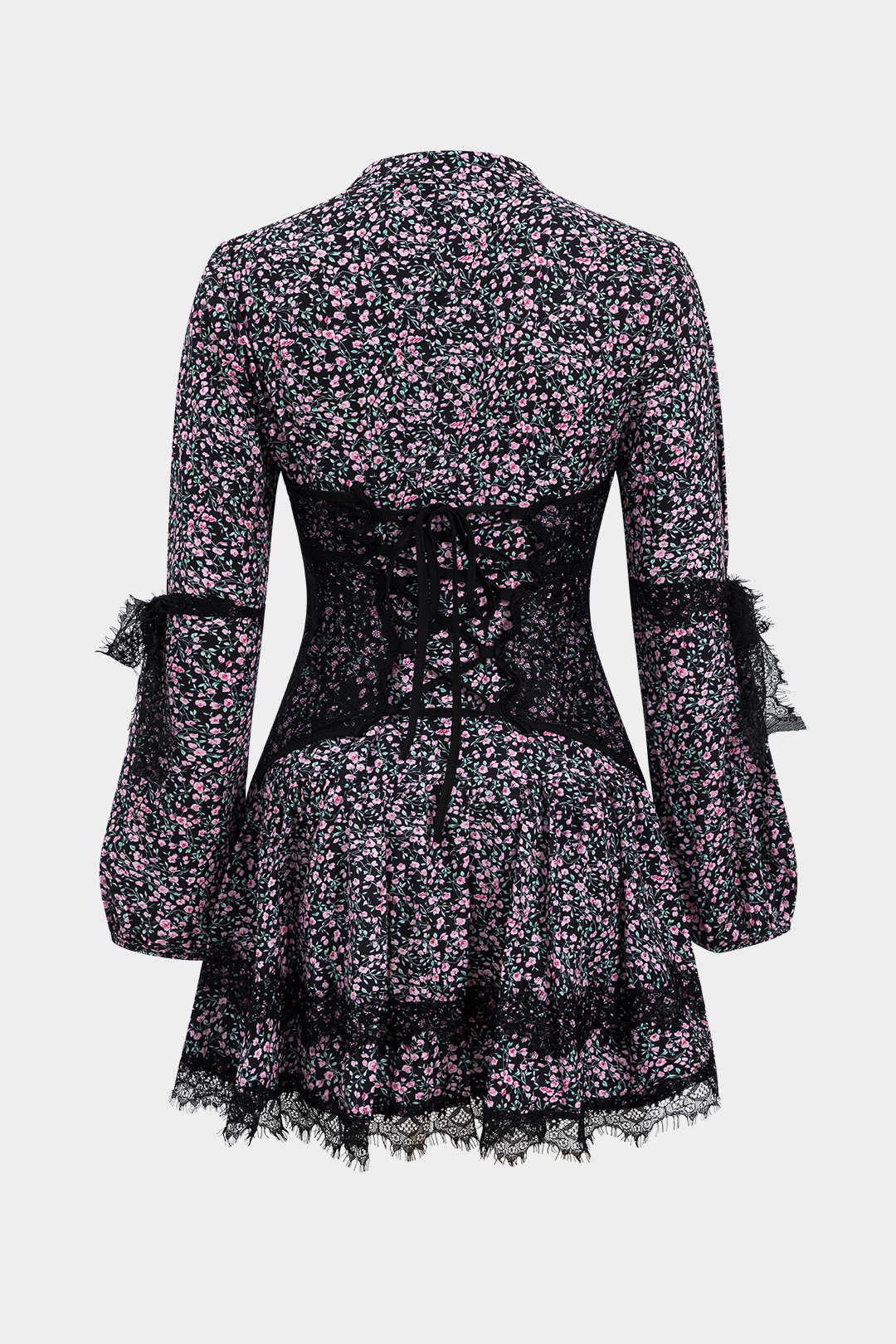 Vestido Mini De Manga Larga Con Encaje Floral Ditsy