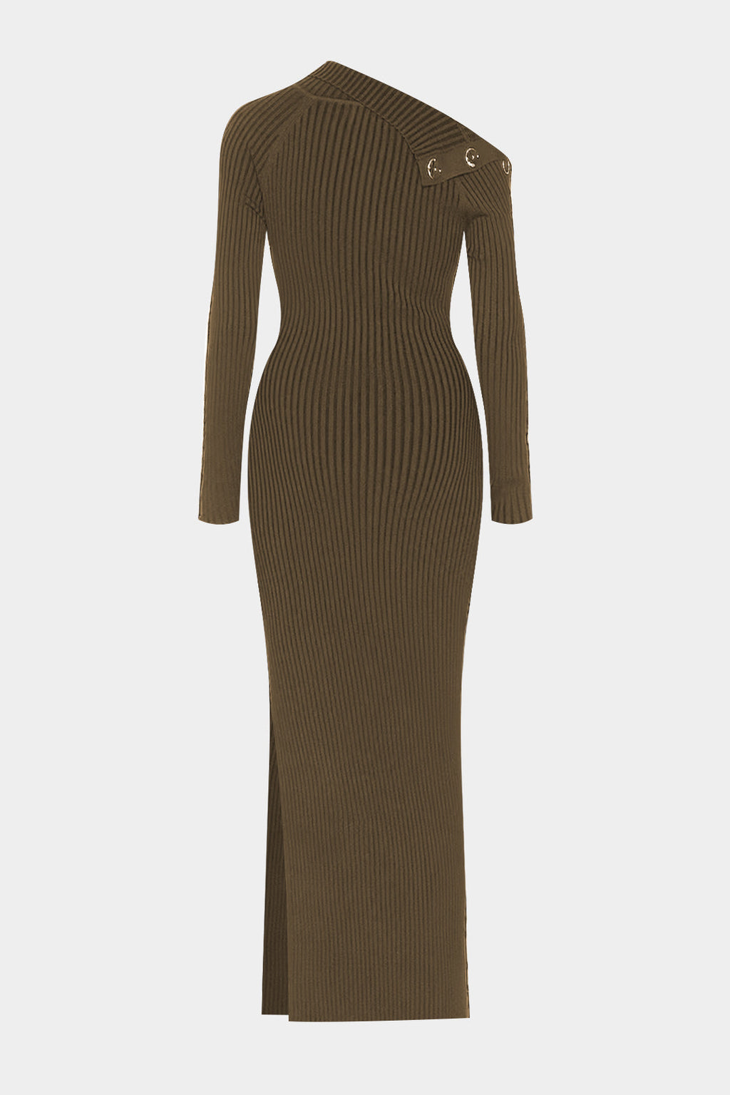 Knit Metallic Decor Asymmetrical Slit Long Sleeve Dress