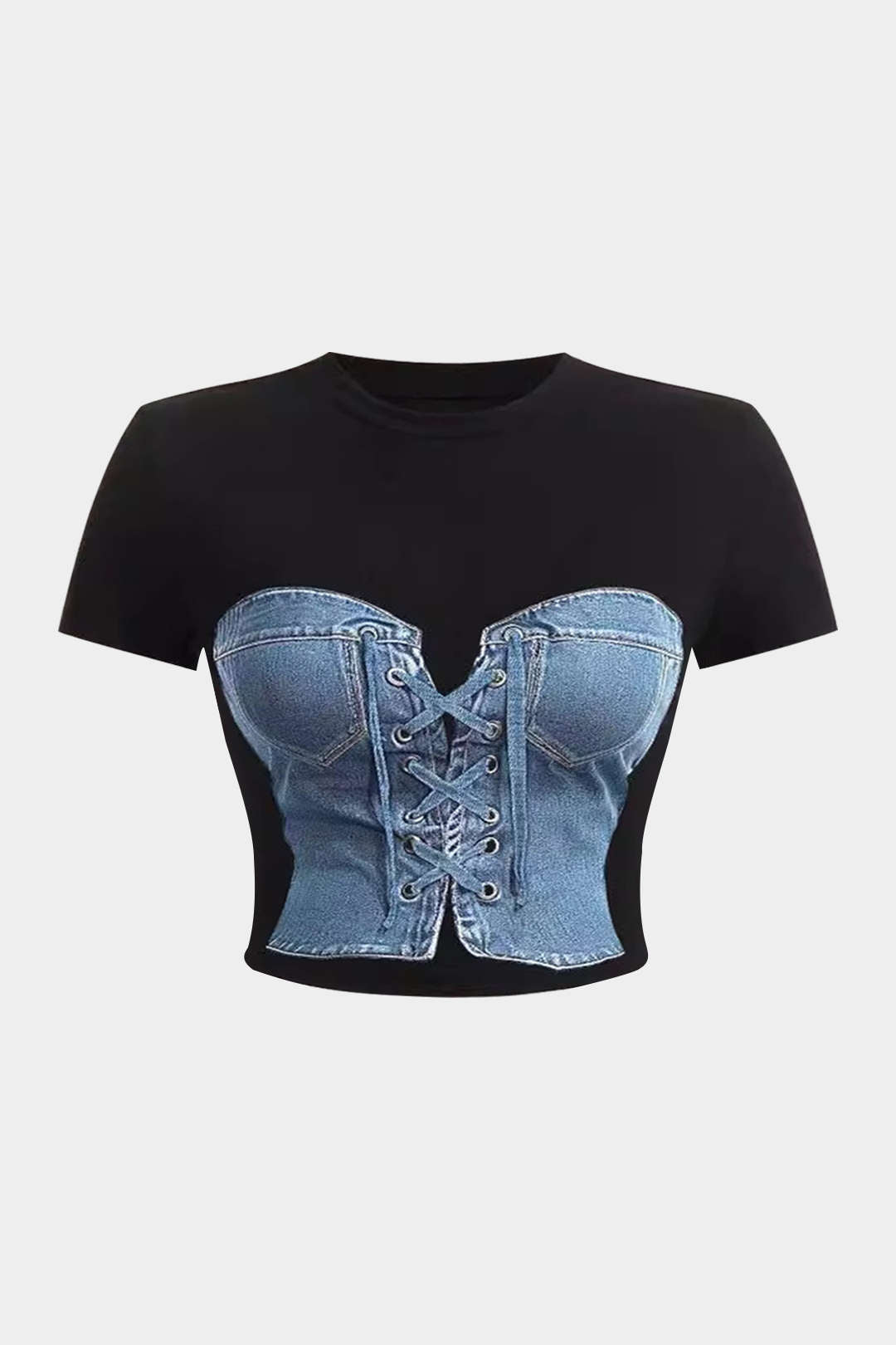 Camisa Denim Impresa Manga Corta Tonos Atardecer Mujer