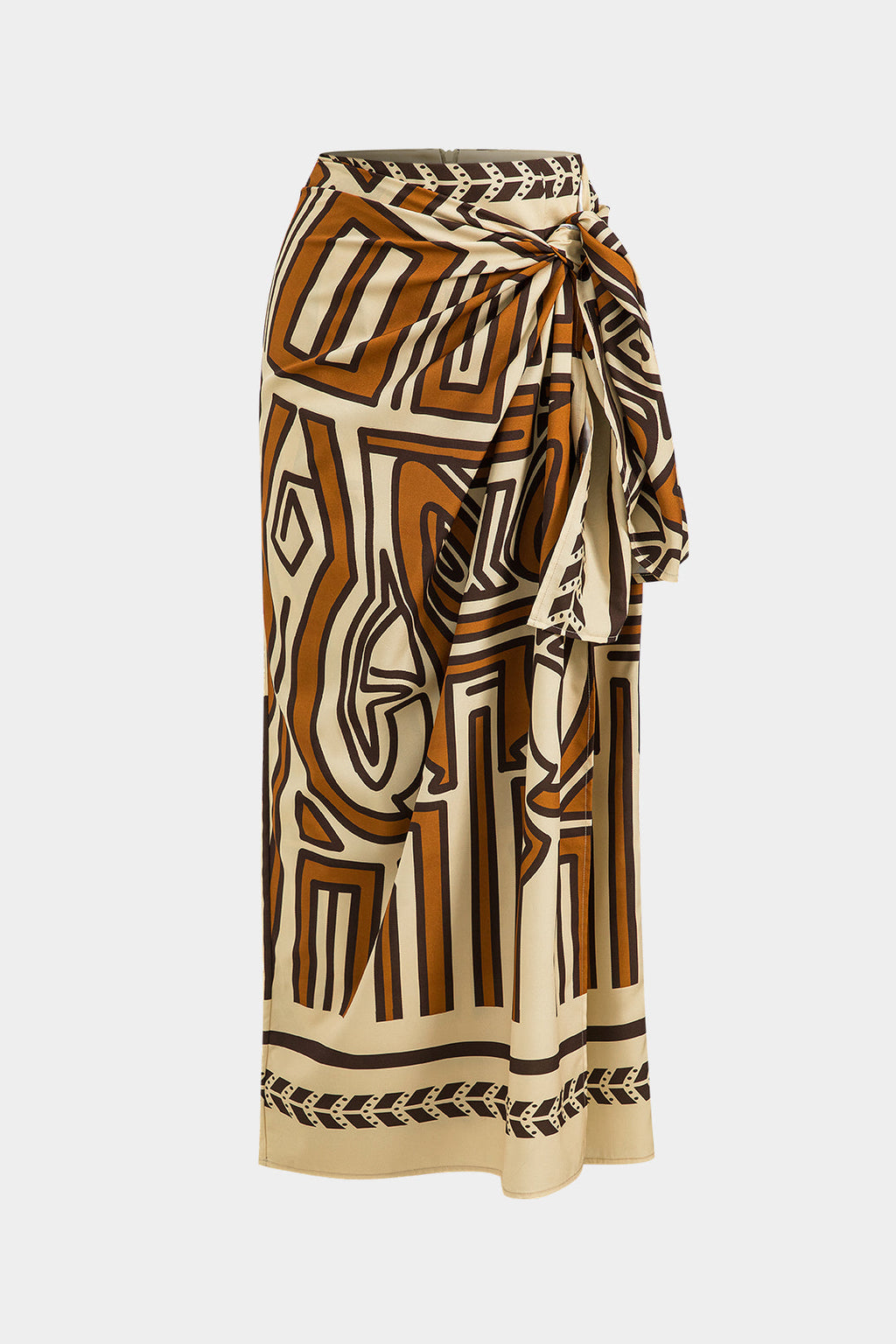 Abstract Geometric Bohemian Print Ruched Tie Front Twist Knot Zipper Skirt