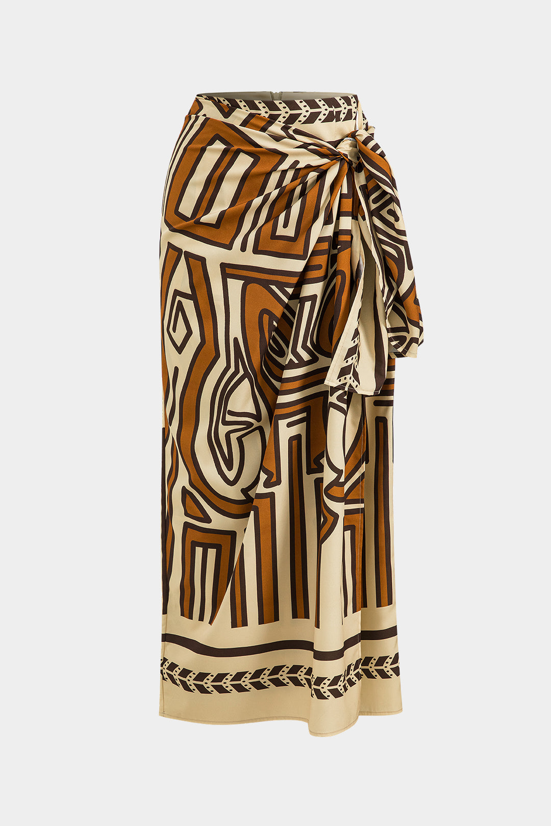 Abstract Geometric Bohemian Print Ruched Tie Front Twist Knot Zipper Skirt