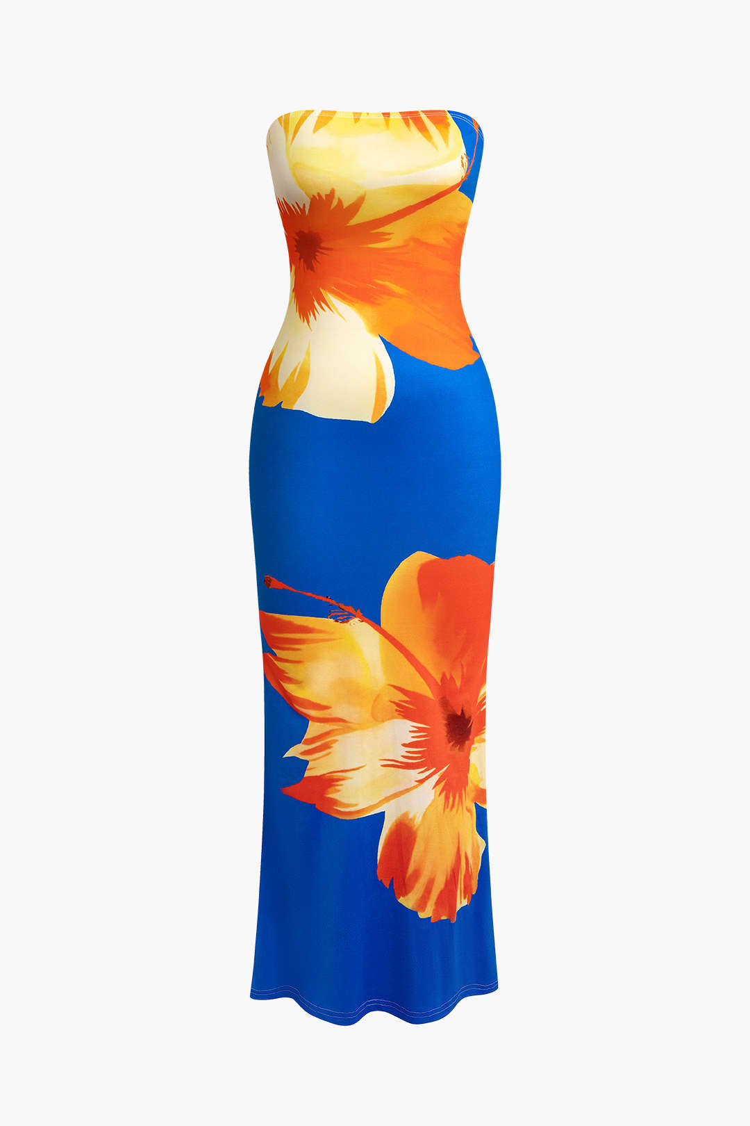 Vestido Midi Estampado Floral Sin Tirantes Verano Elegante