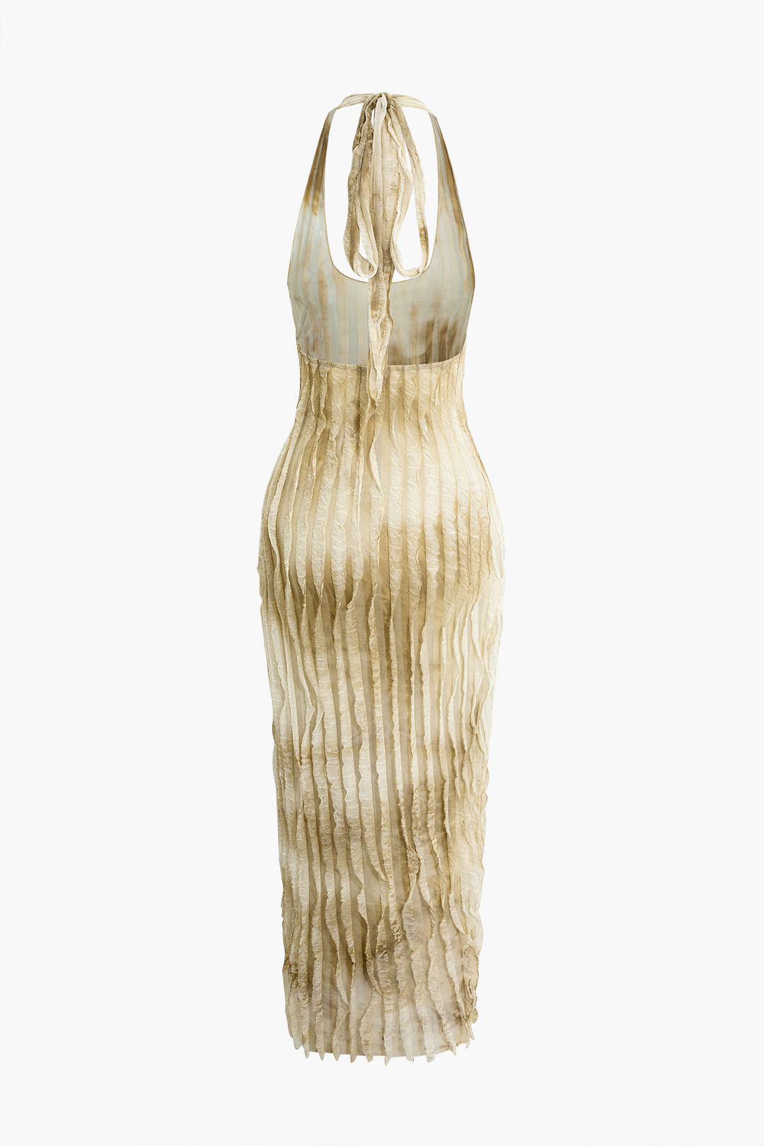 Vestido Maxi Halter Transparente Texturizado Con Volantes