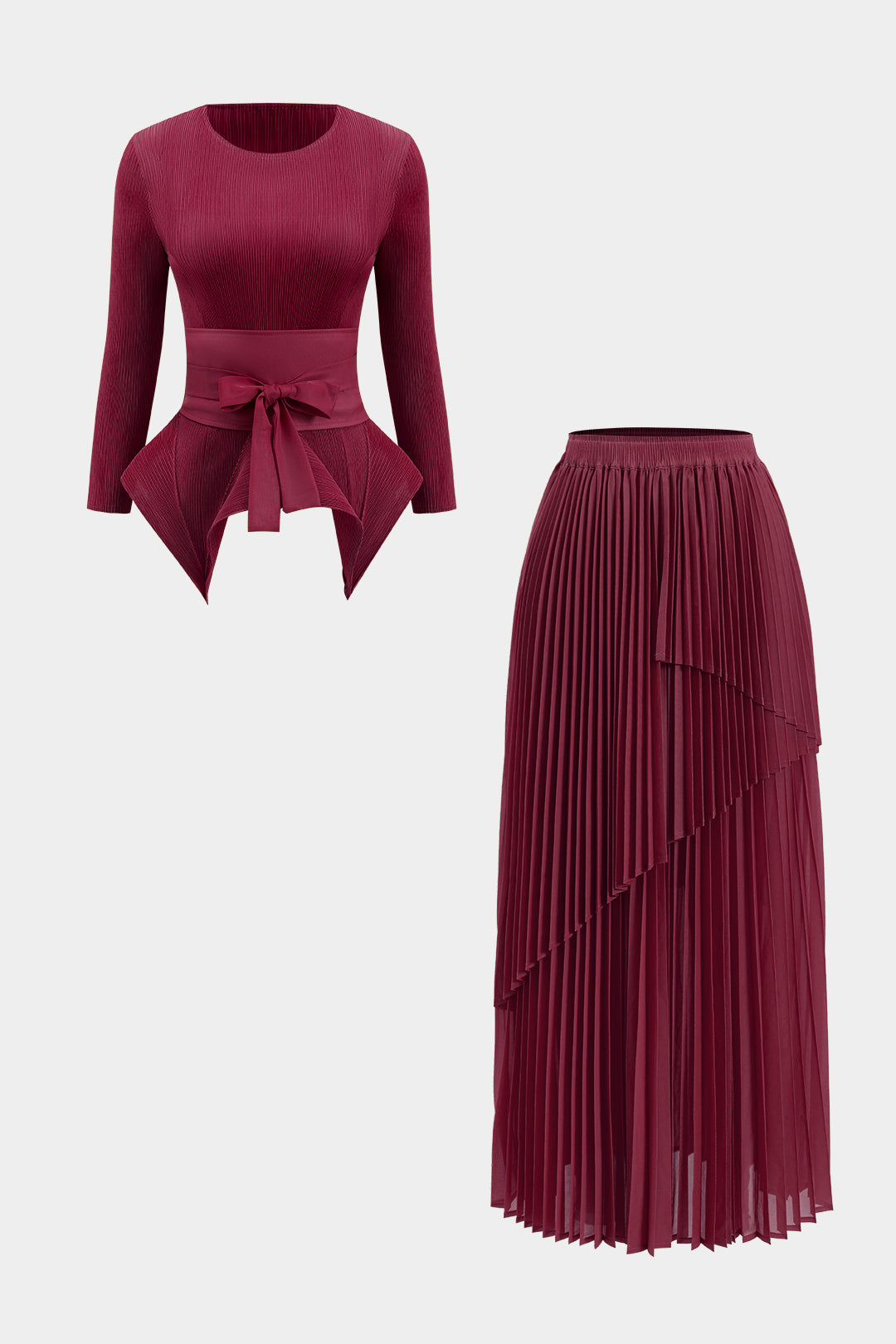 Conjunto Dos Piezas Blusa Cuello Lazo Y Falda Plisada