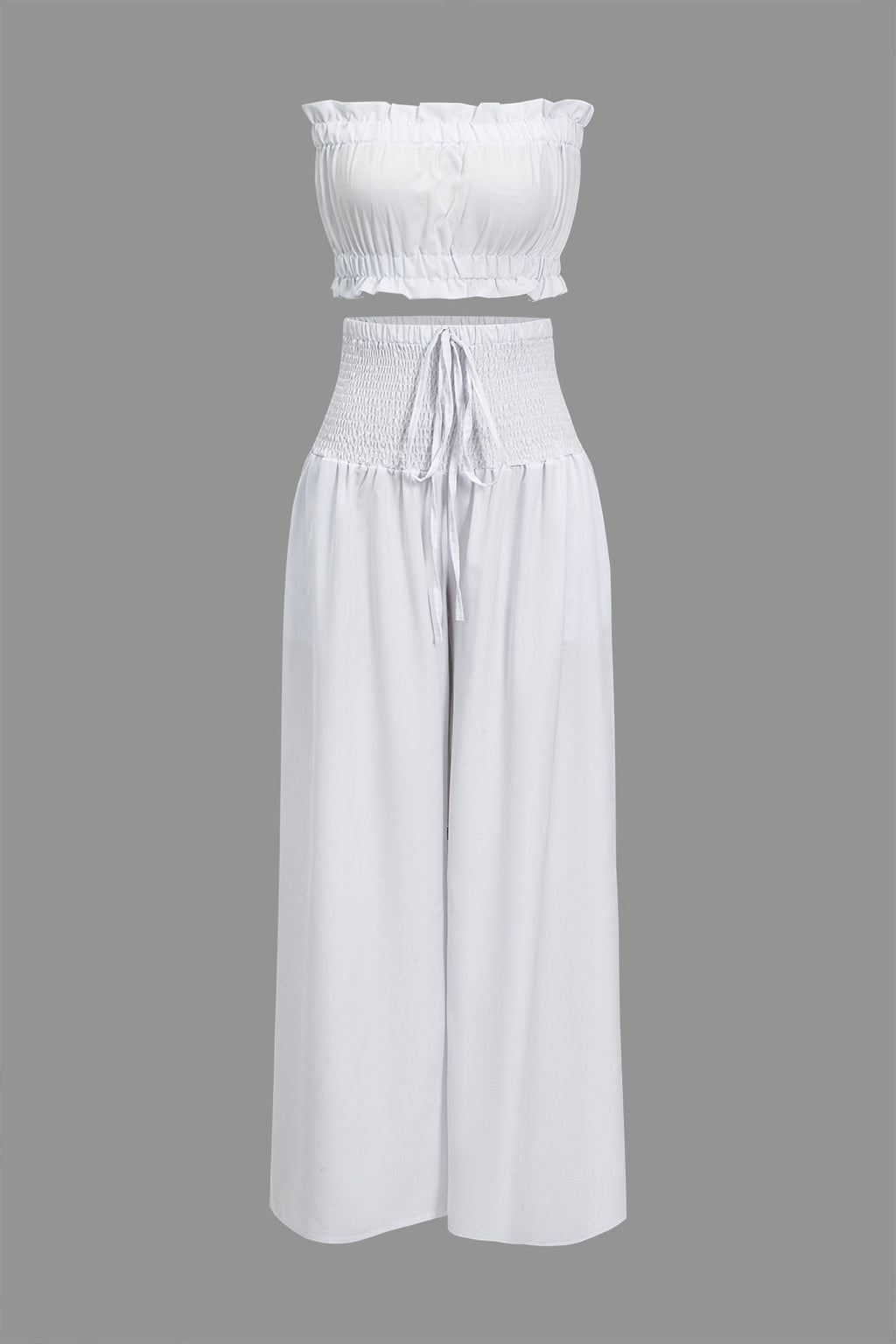Conjunto Dos Piezas Top Volantes Y Pantalón Pierna Ancha