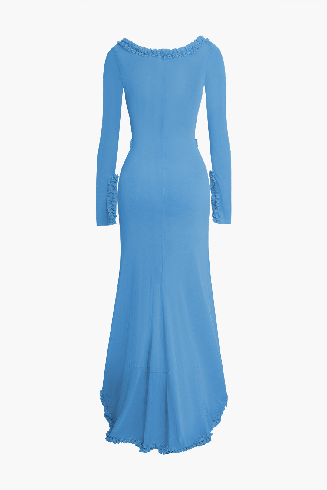 Ruffle Trim Ruched Cut Out Maxi Dress