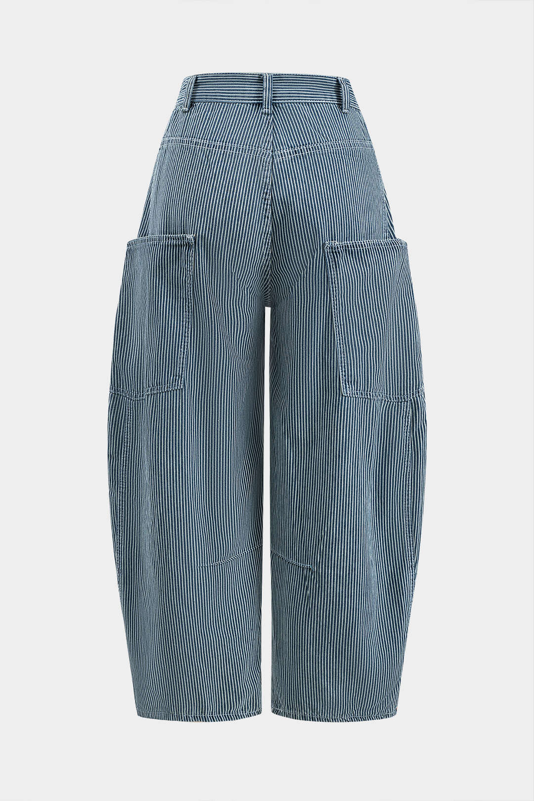 Jeans Anchos de Denim Rayados con Bolsillo Monograma