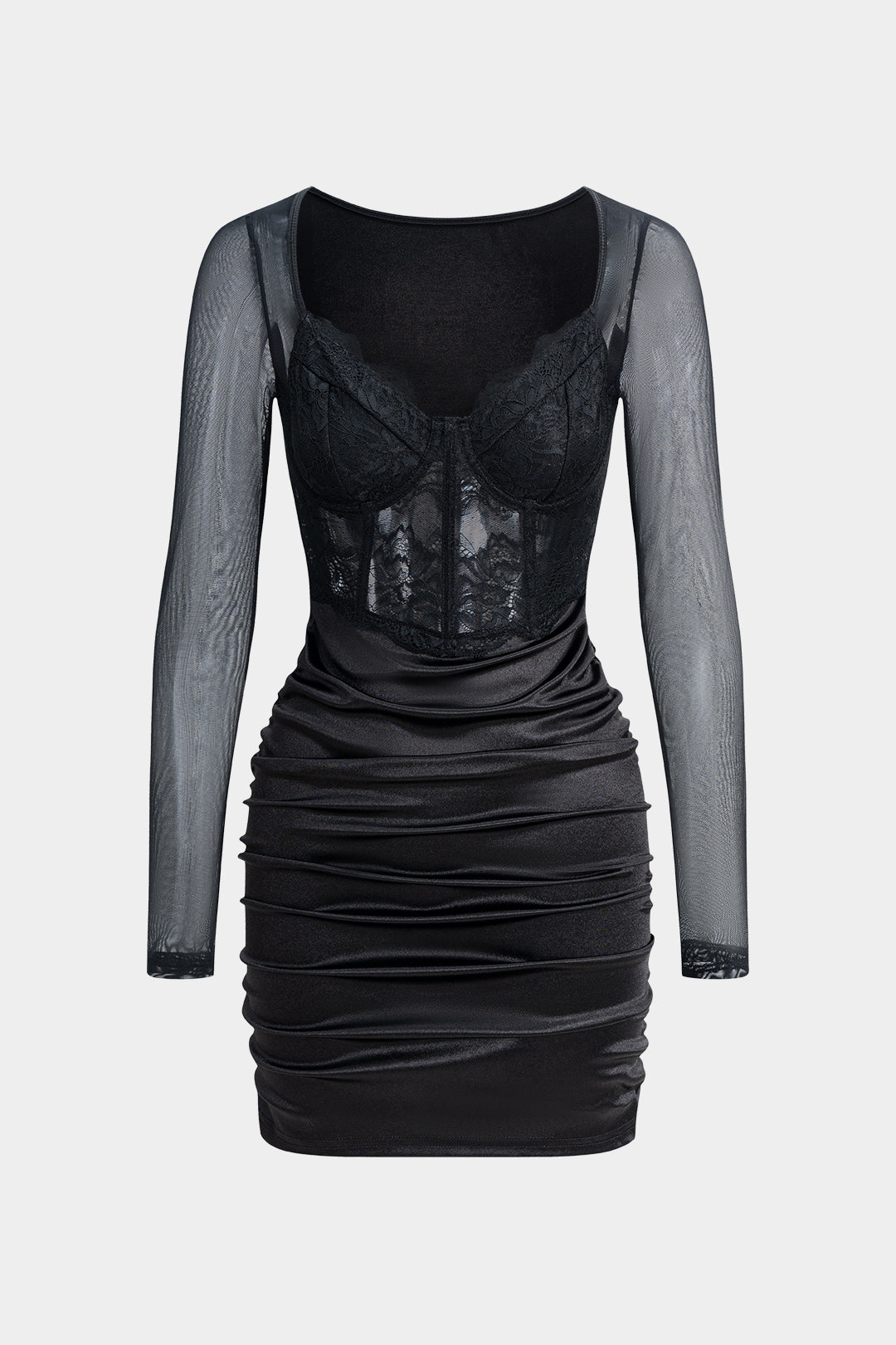 שמלת מיני עם שרוולים ארוכים וטלאים מרשת 