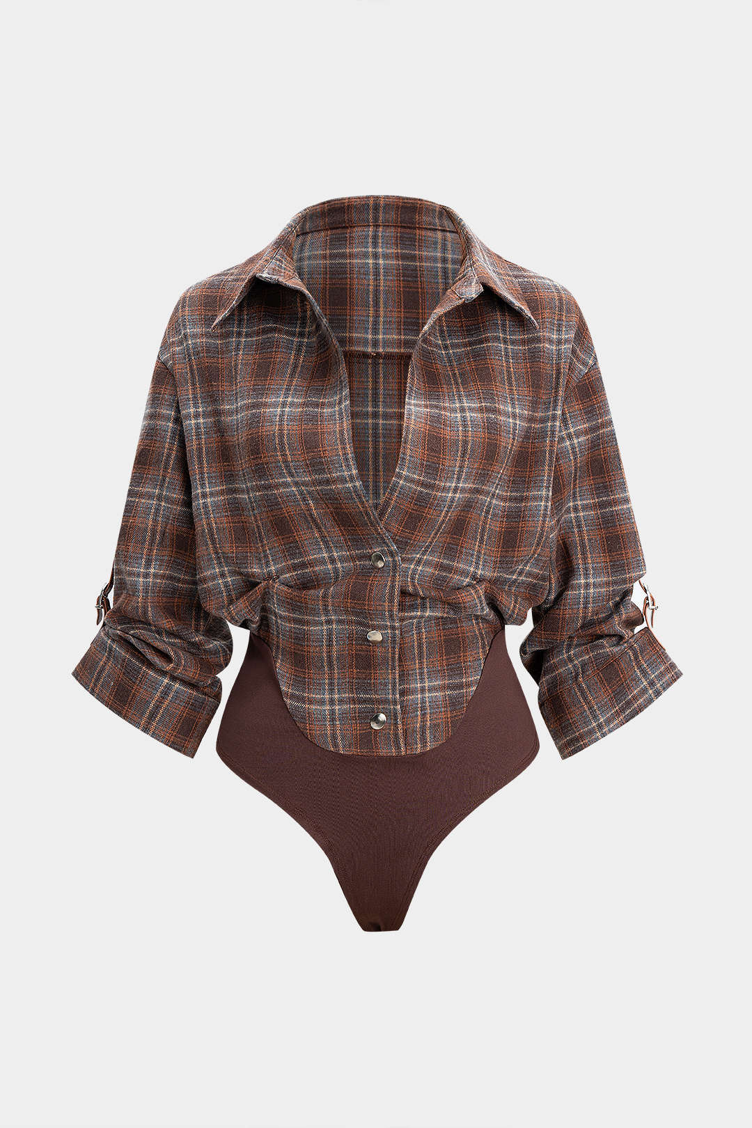 Plaid Print V-Neck Long Sleeve Bodysuit