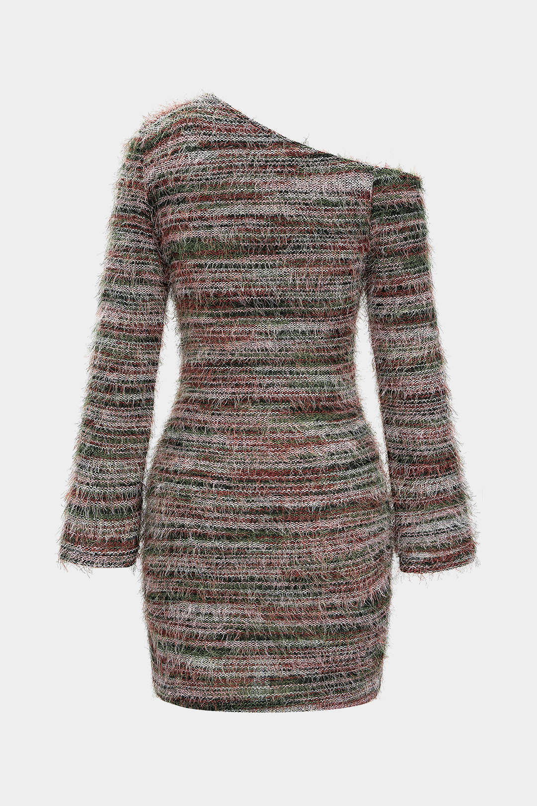 שמלת מיני עם שרוולים ארוכים וגזרה צמודה עם הדפס פסים 