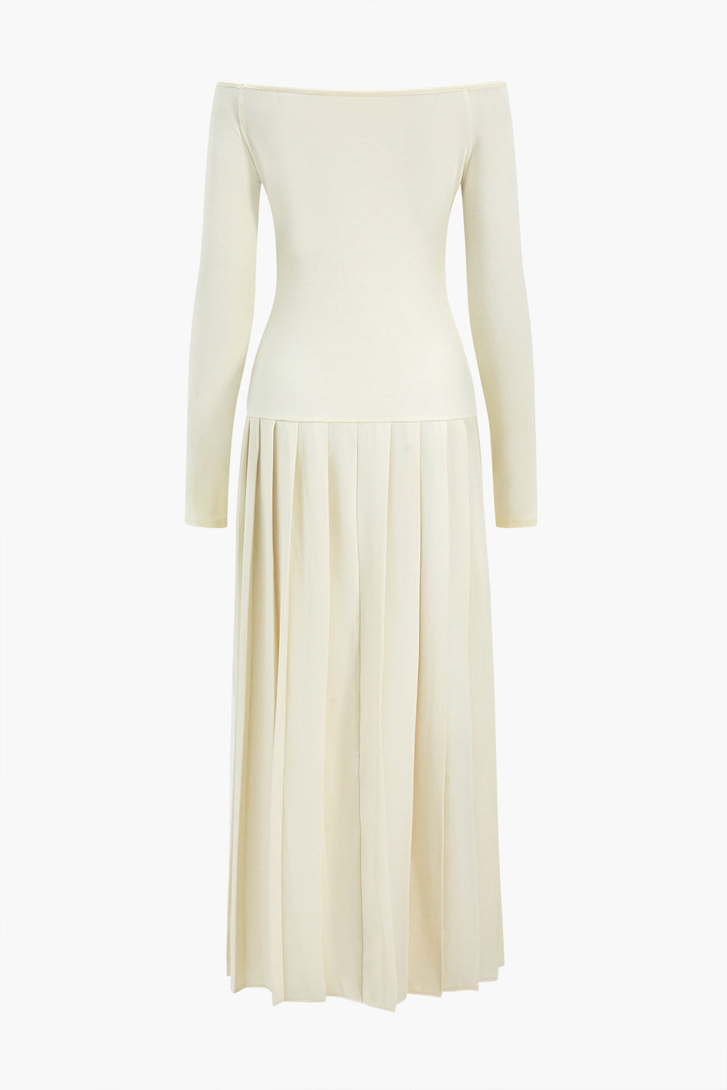 Pleated Off Shoulder Patchwork Side Slit Long Sleeve Maxi Dress