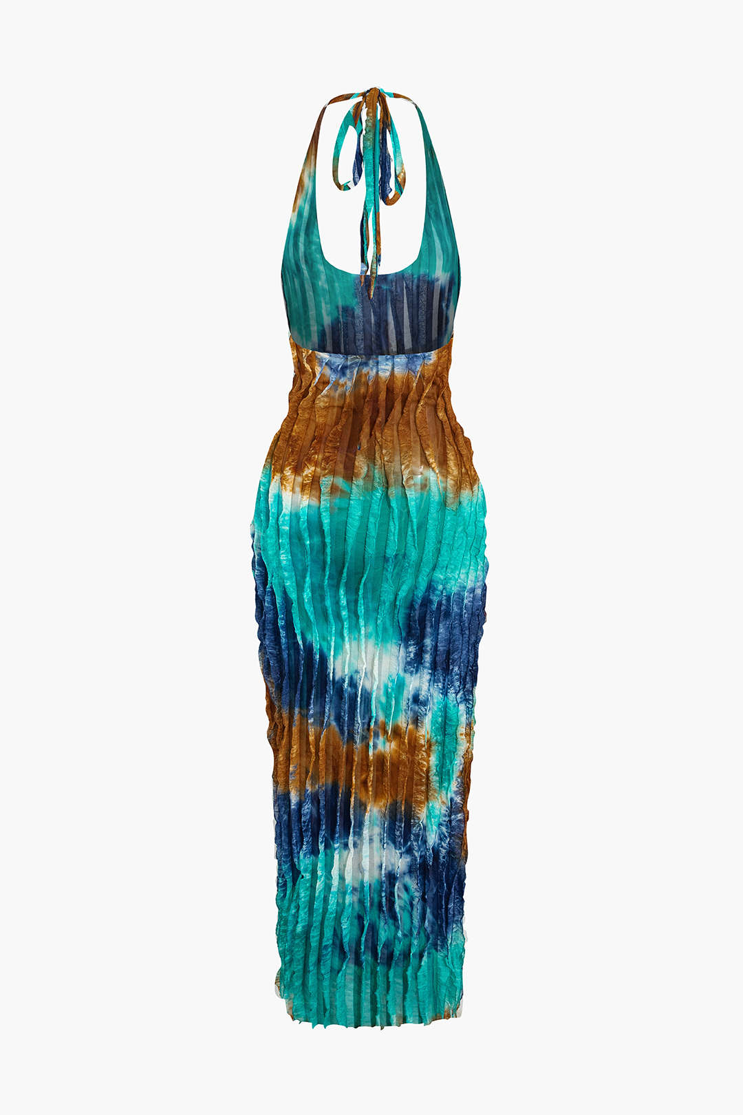 Vestido Maxi Halter Transparente Texturizado Con Volantes