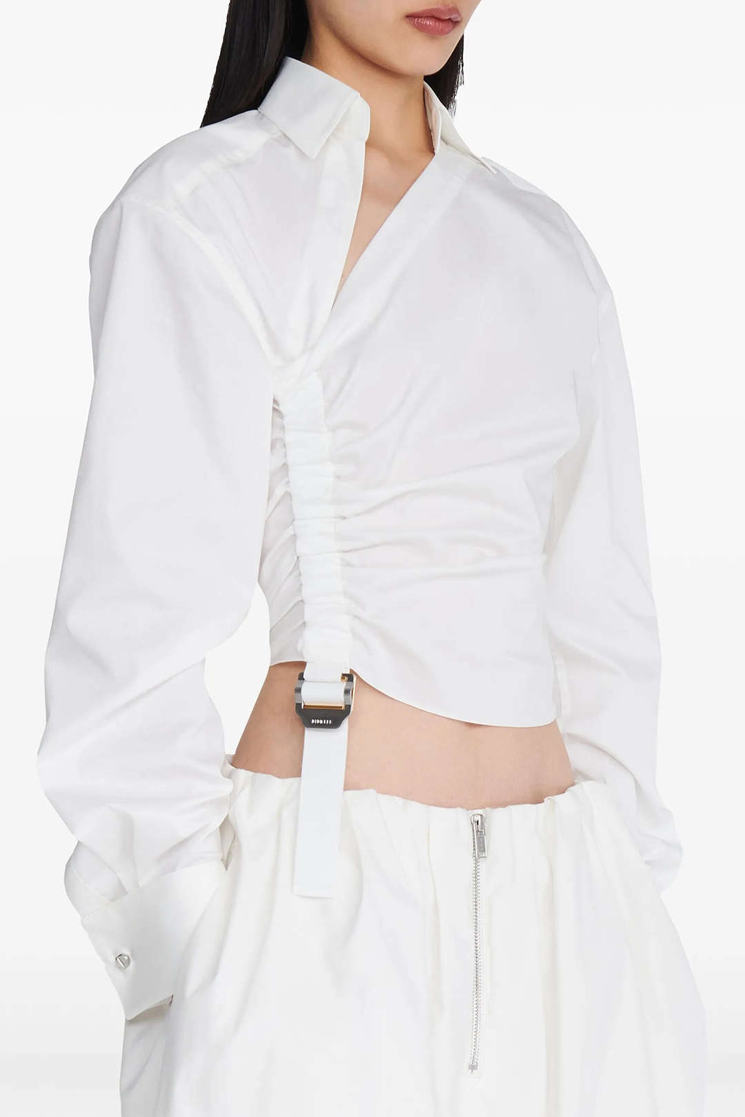Ruched Drawstring Long-Sleeve Shirt