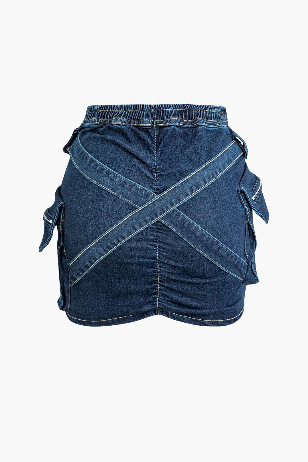Falda Denim Cargo Cintura Elástica Con Bolsillos Clásica