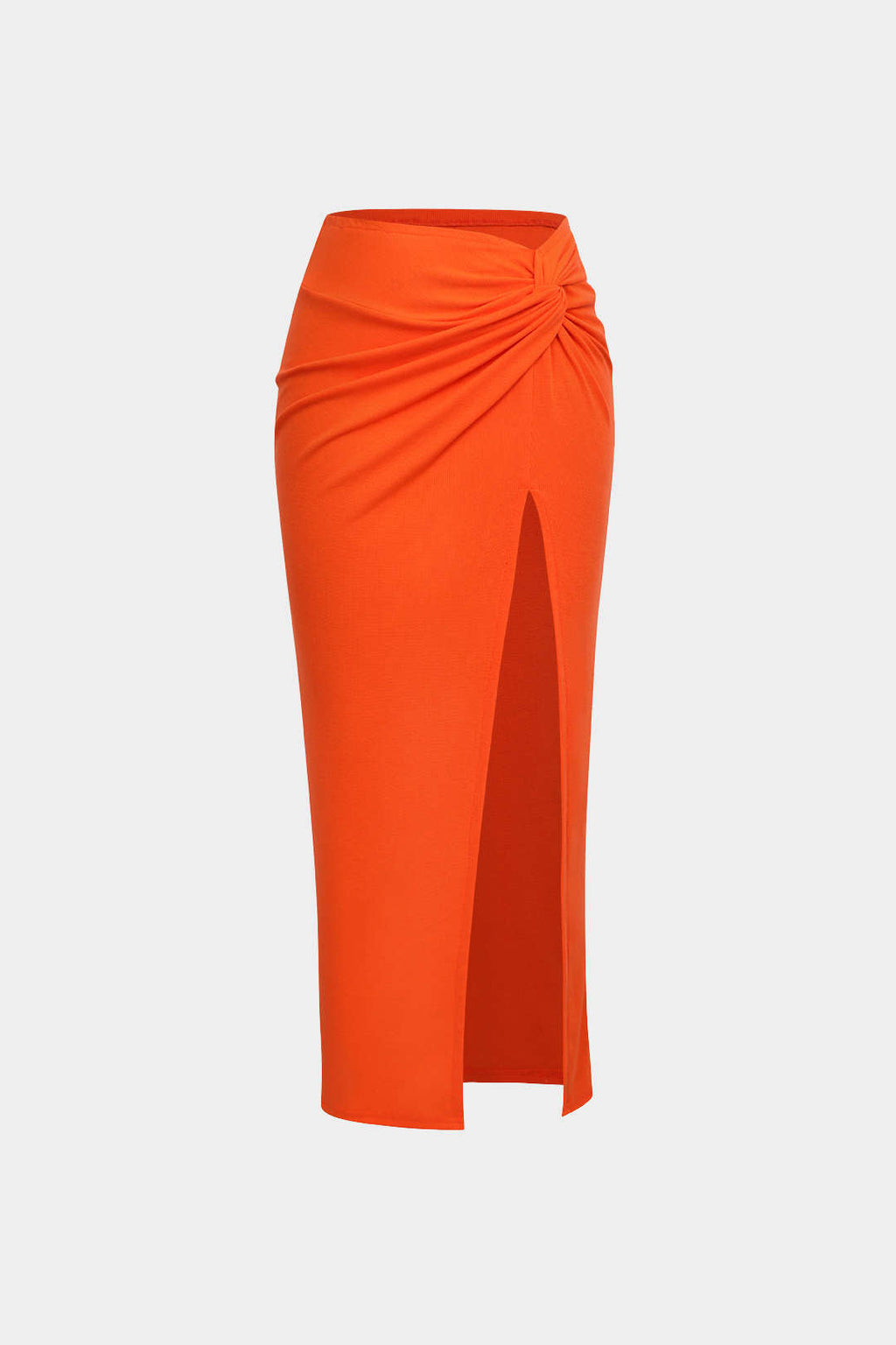 Falda Midi de Punto Suave con Nudo y Rendija Lateral