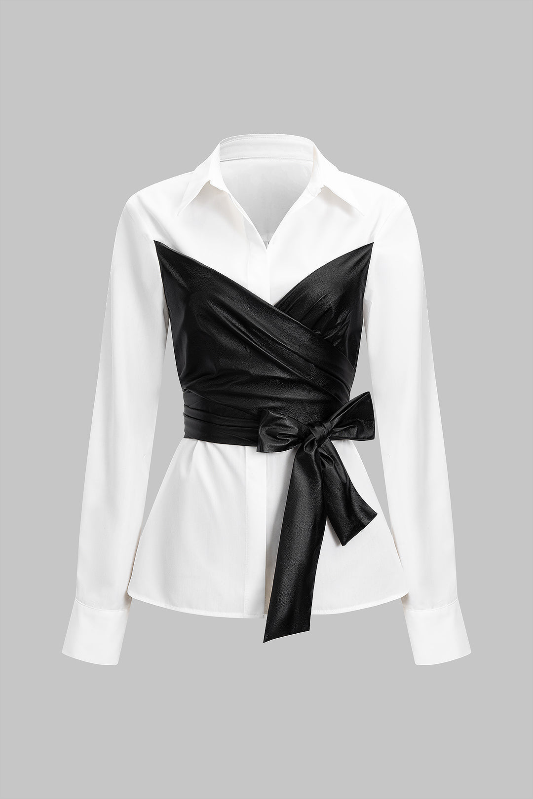 חולצה ארוכת שרוולים עם קשירה בגב הדמוי עור 