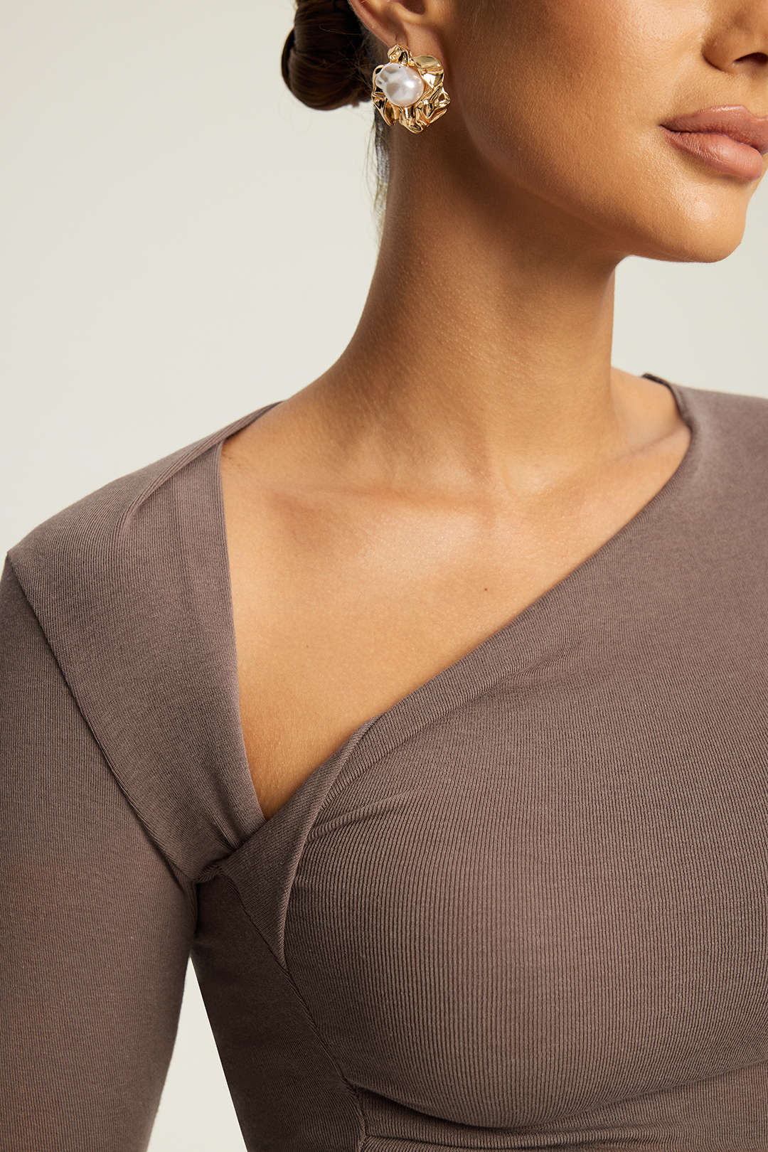 Ruched Asymmetrical Long-Sleeve Top