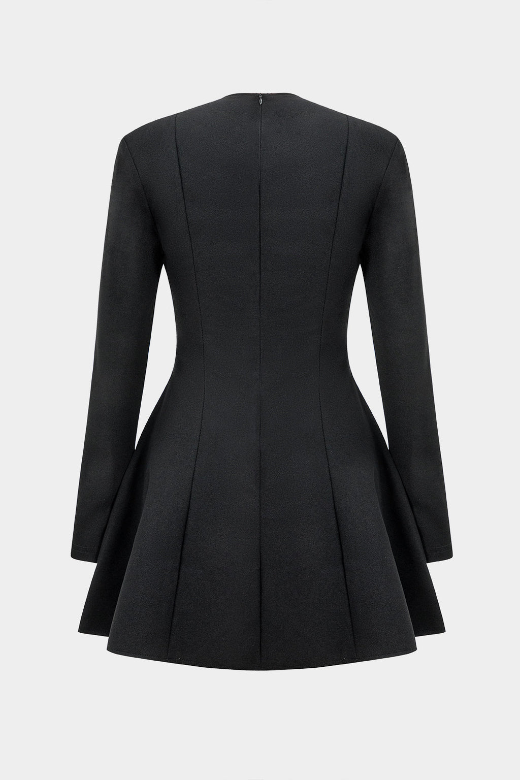 שמלת מיני עם צווארון V אחיד, כיסים מלאכותיים ורוכסן 