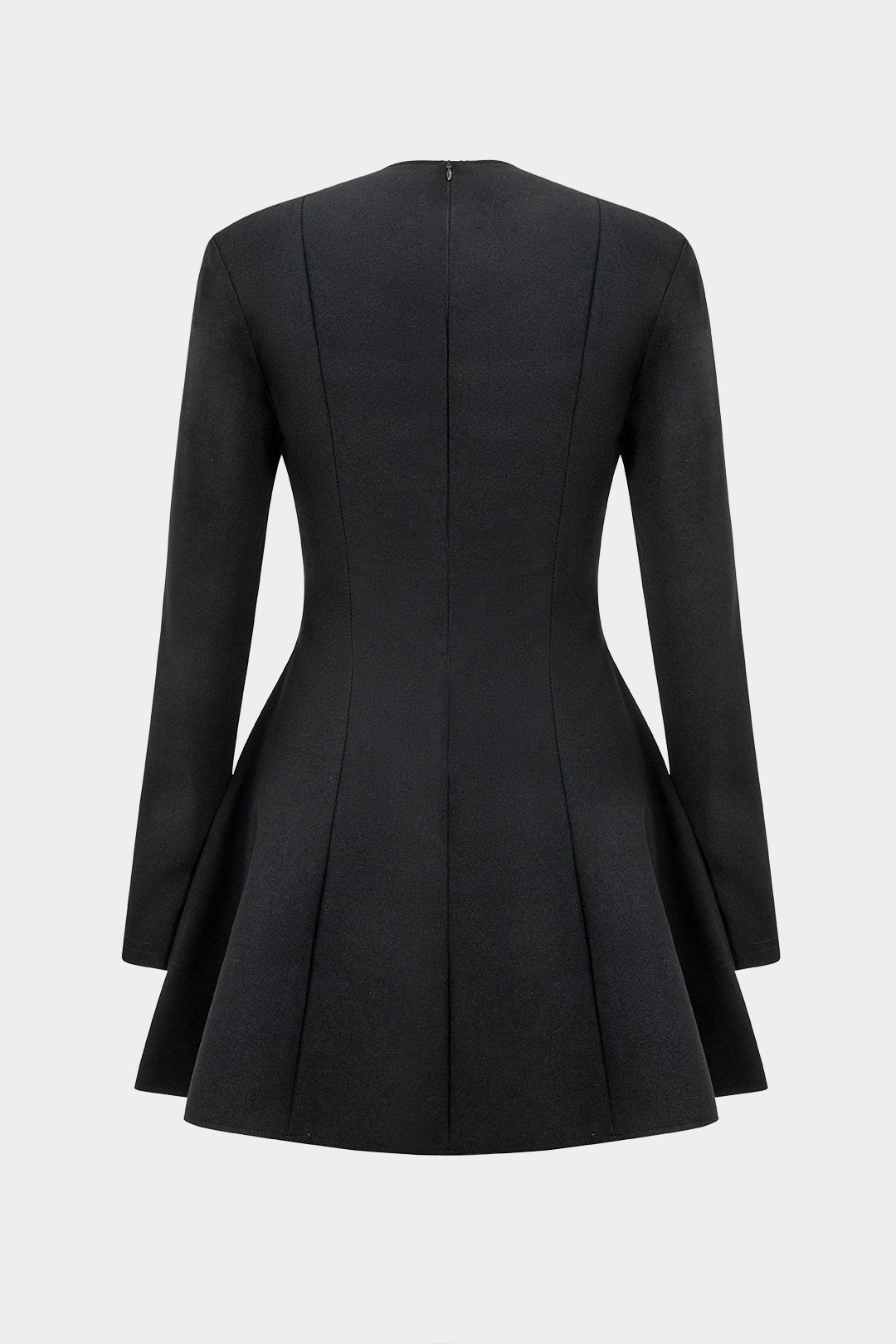 שמלת מיני עם צווארון V אחיד, כיסים מלאכותיים ורוכסן 