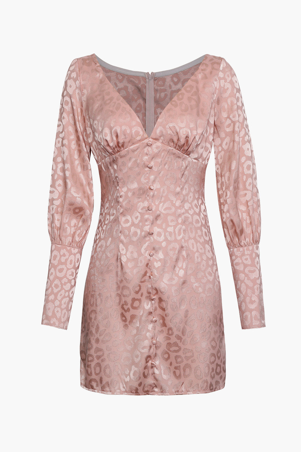 שמלת מיני ארוכת שרוולים עם צווארון וי של סאטן מבד ז'קארד 