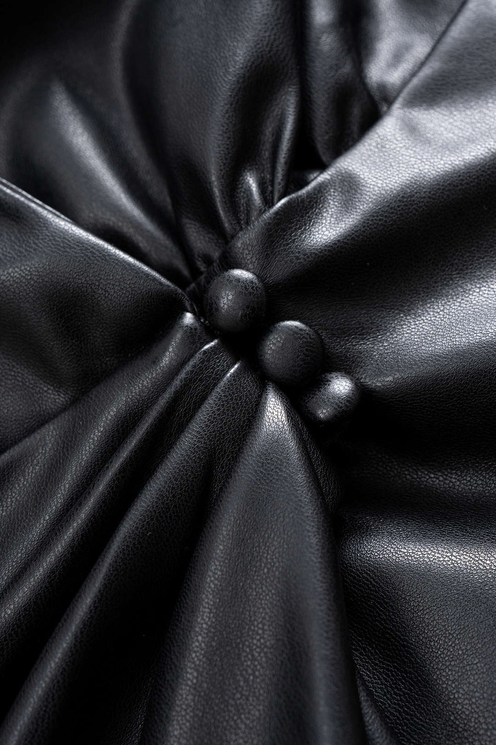 Faux Leather V-Neck Ruched Long Sleeve Mini Dress