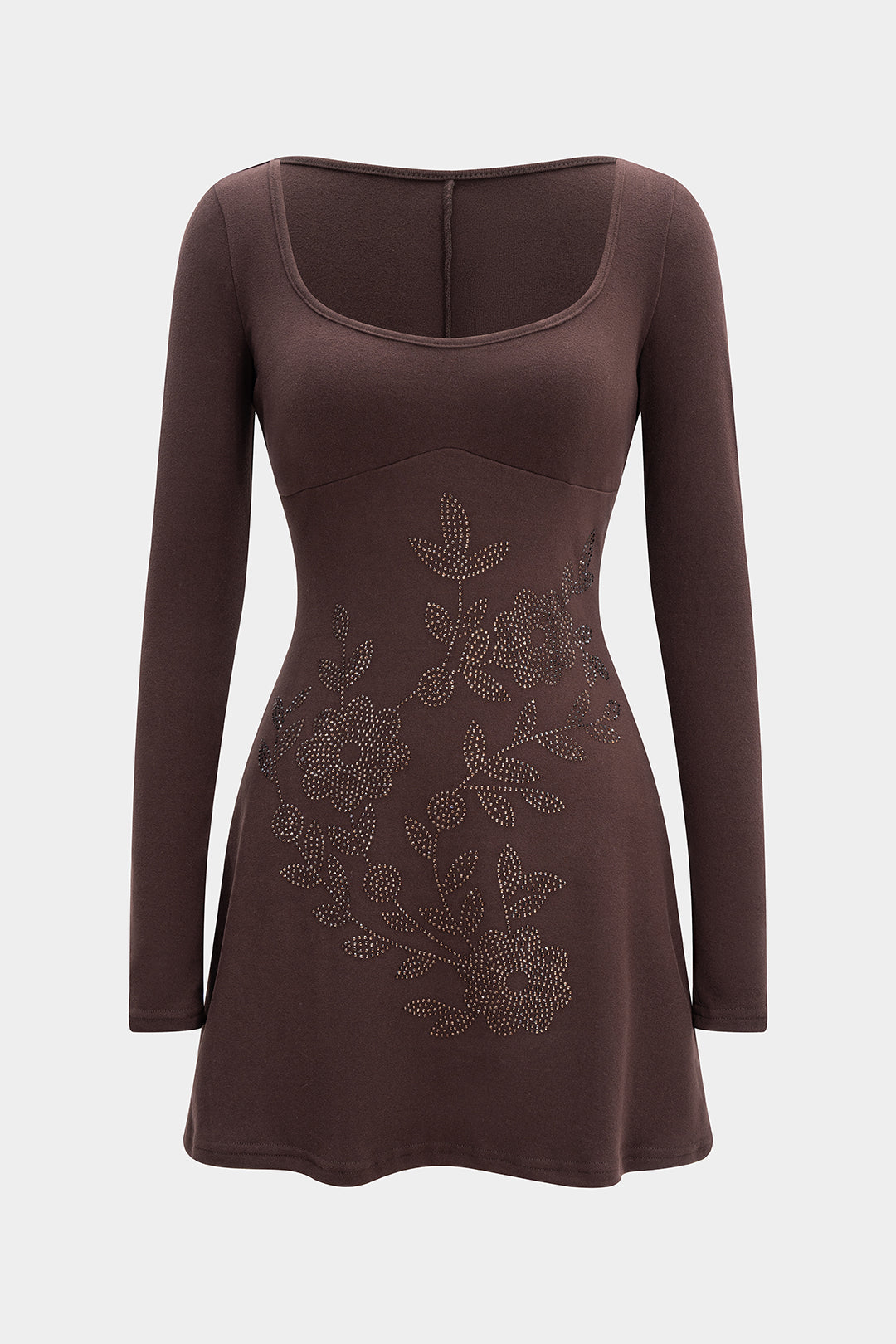 שמלת מיני עם שרוולים ארוכים והדפס פרחוני עם ריינסטון 