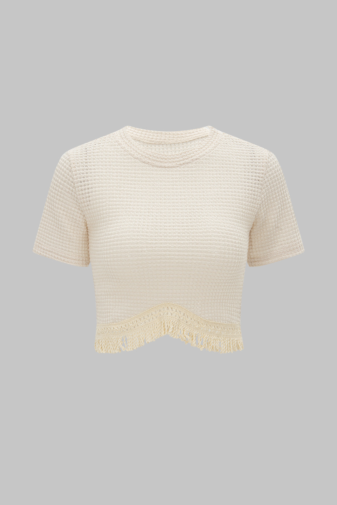 Blusa de Punto con Flecos Manga Corta Hombros Descubiertos