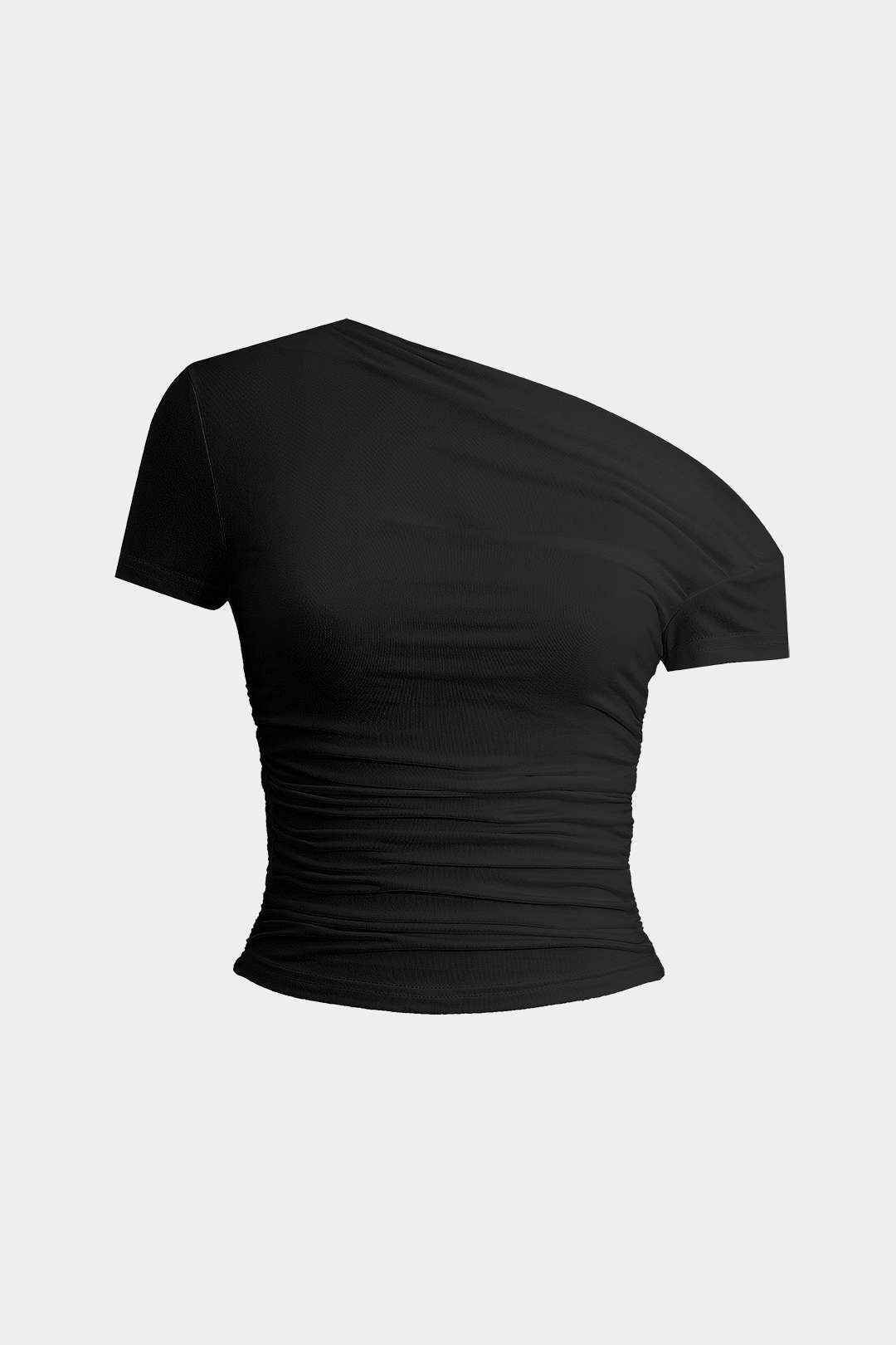 Camiseta Básica Asimétrica Drapada Para Uso Diario Versátil