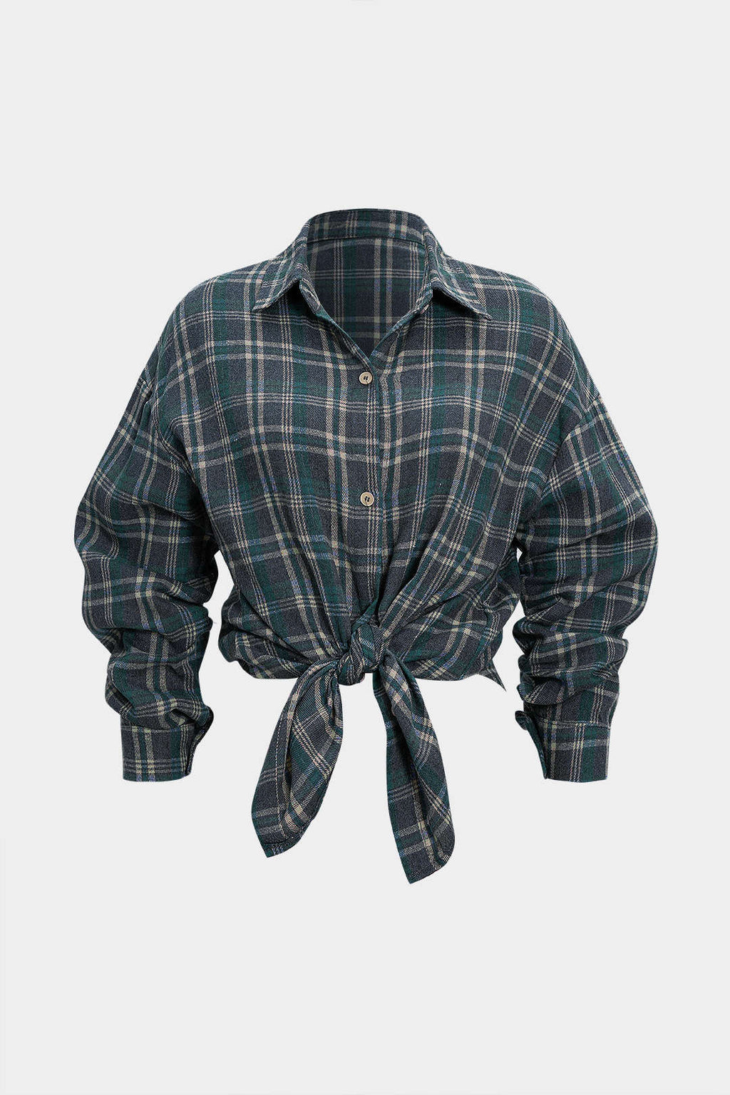 Retro Plaid Print Button Long-Sleeve Shirt