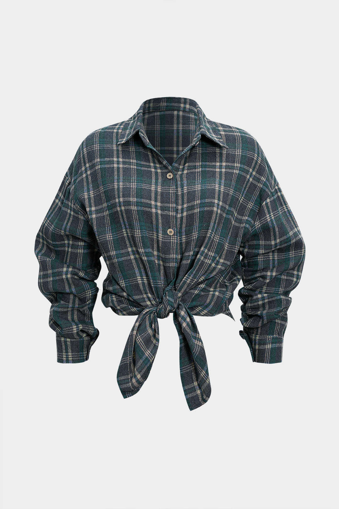Retro Plaid Print Button Long-Sleeve Shirt