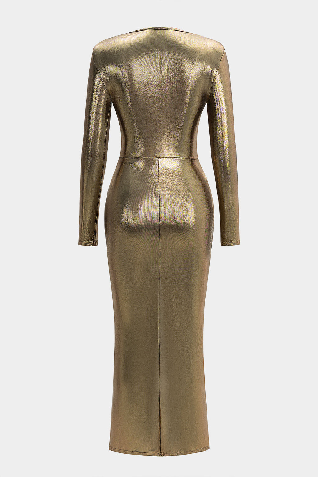 Deep V-Neck Ruched Long Sleeve Maxi Dress