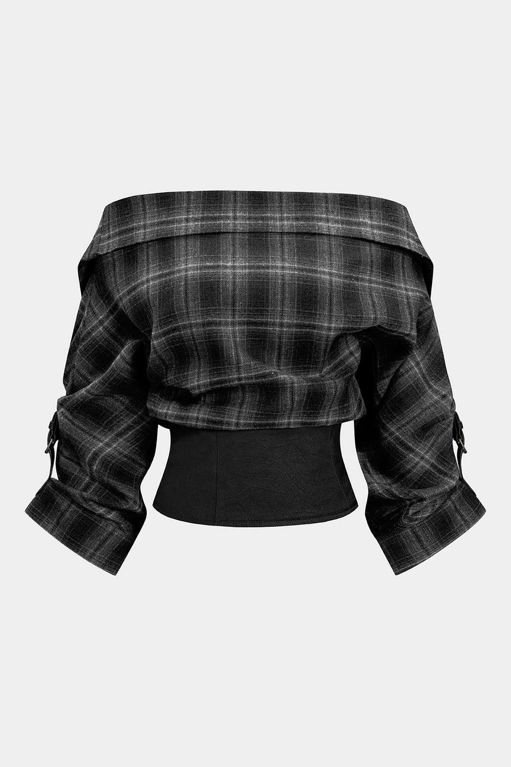 חולצה ארוכת שרוולים עם רוכסן, הדפס משובץ וטלאים של סאטן 