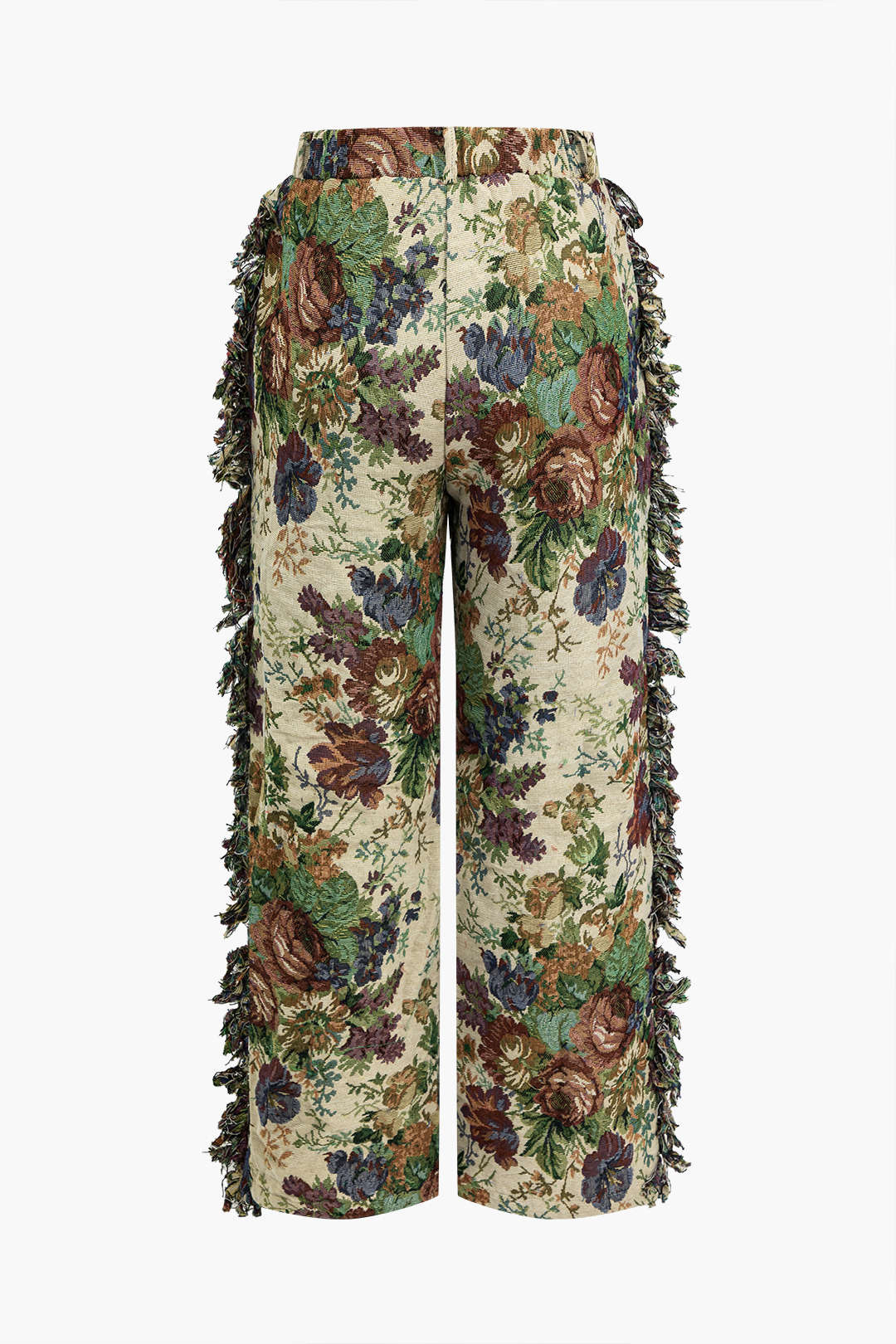 Conjunto Floral Flecos Blusa Espalda Atada Pantalones