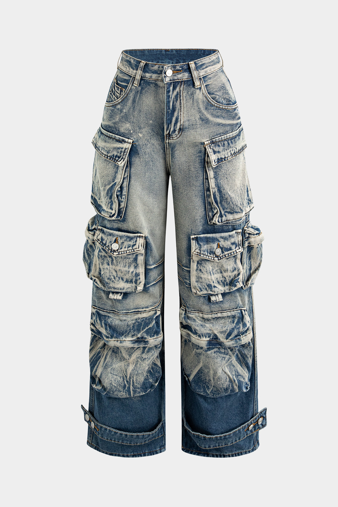 Jeans Cargo De Pierna Ancha Con Ombre Y Bolsillos Multiples