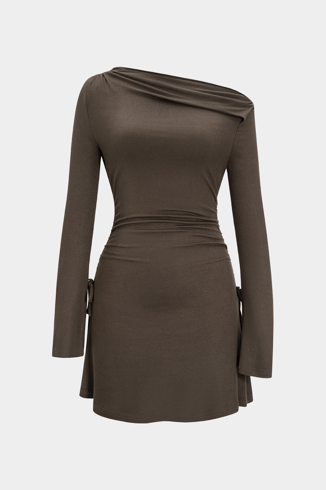 שמלת מיני עם כתפיים פתוחות ושרוכים ארוכים 