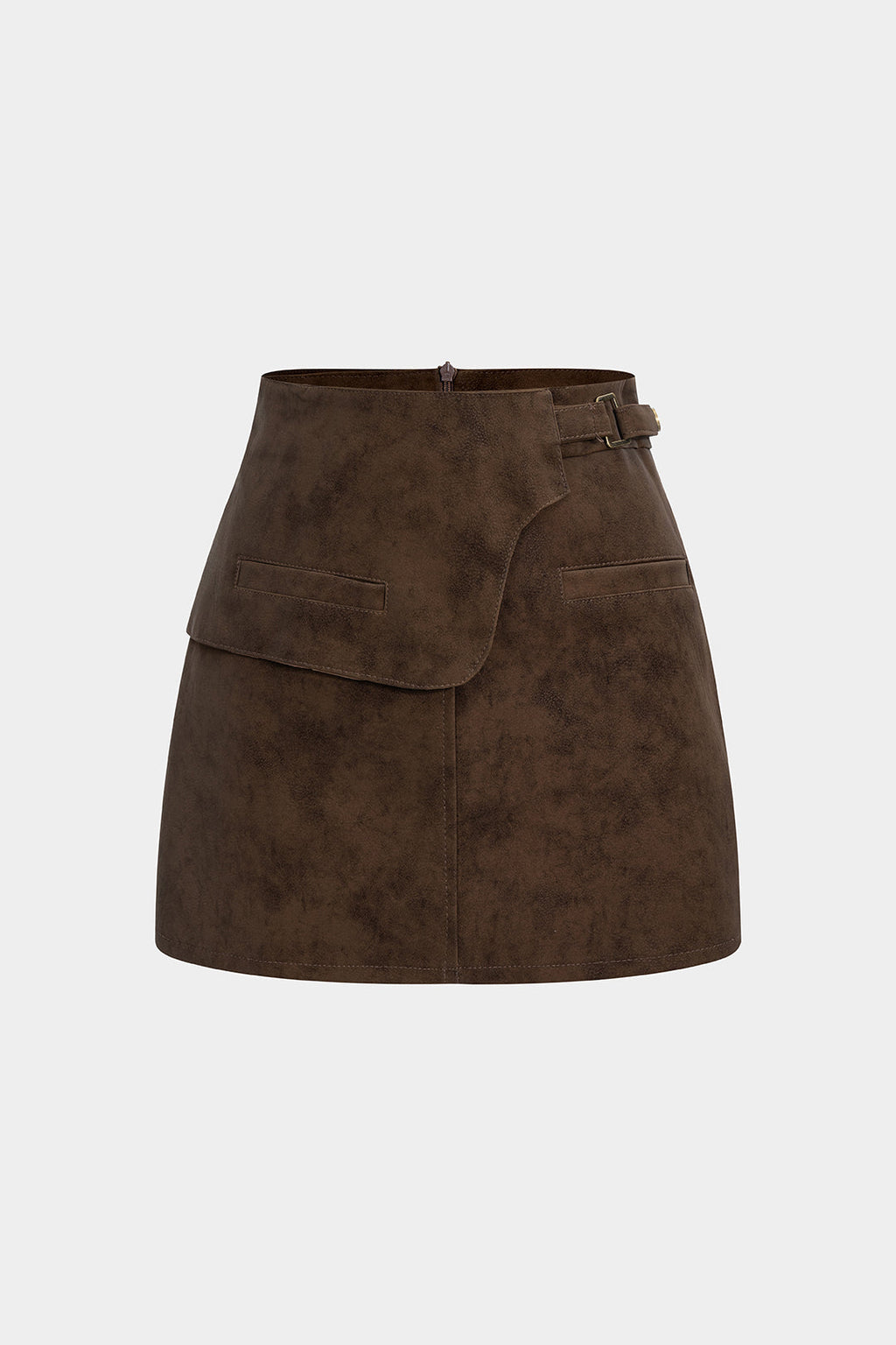 חצאית אסימטרית עם חגורה ורוכסן דמוית עור 