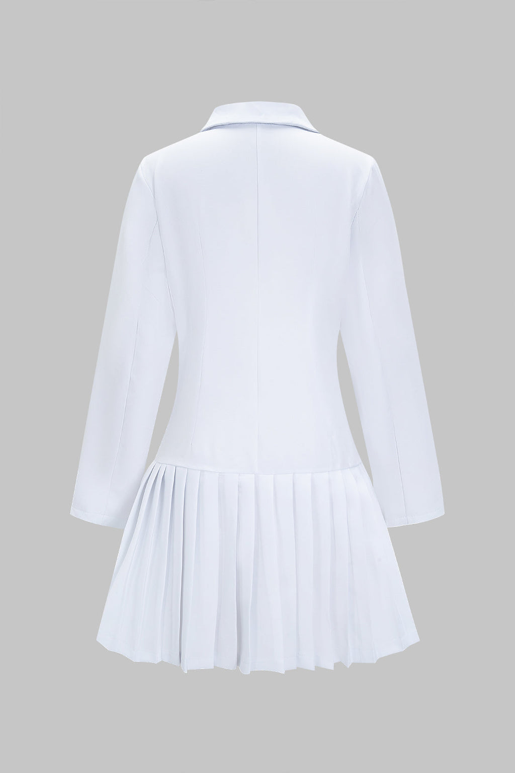 V-Neck Button Pleated Long Sleeve Mini Dress