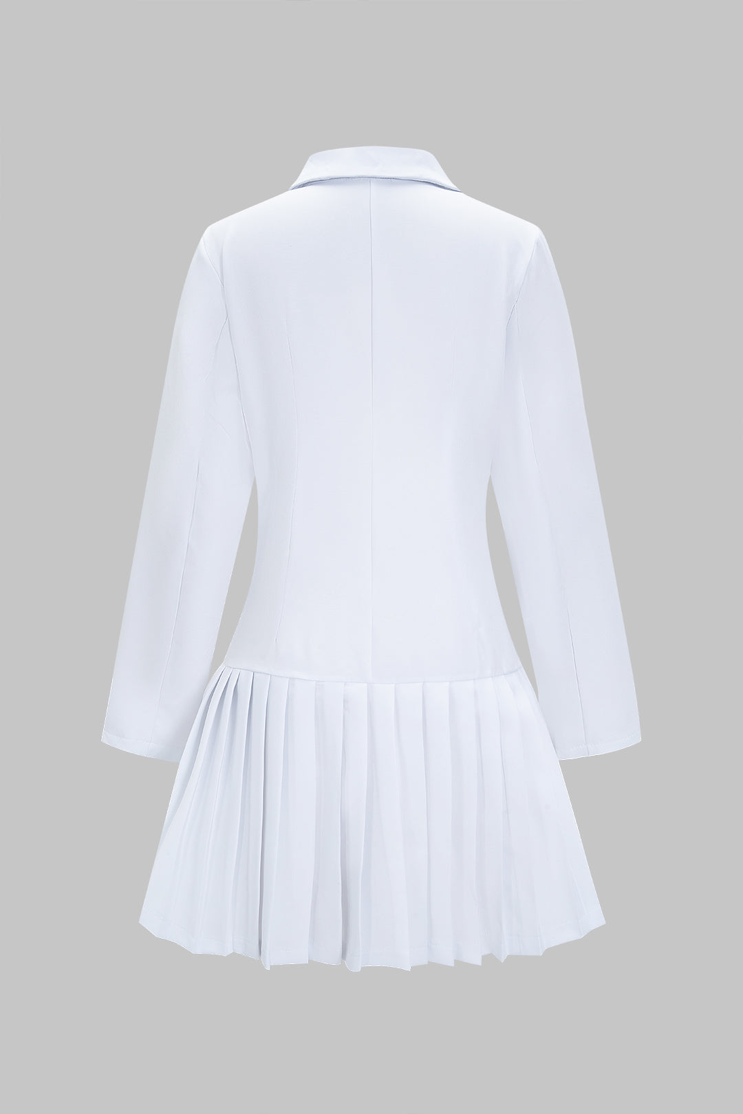 V-Neck Button Pleated Long Sleeve Mini Dress