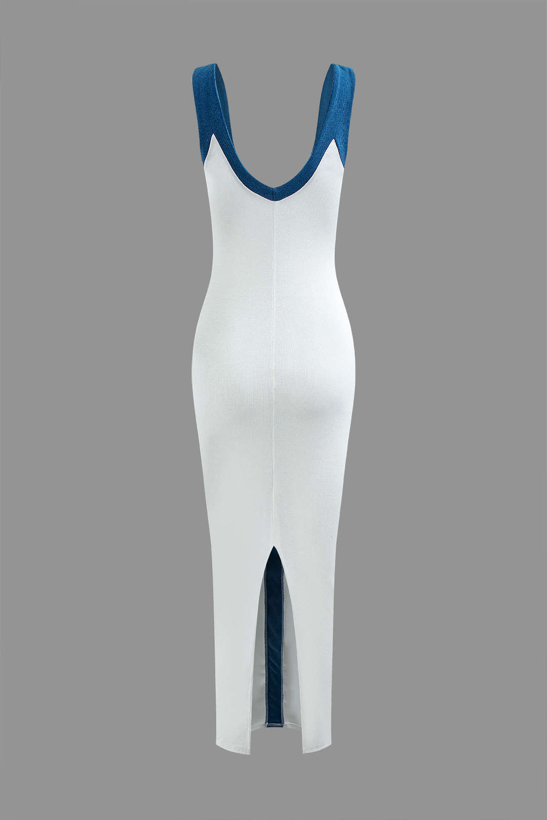 Vestido Maxi Color Block Con Escote En V Y Ribbed Elegante