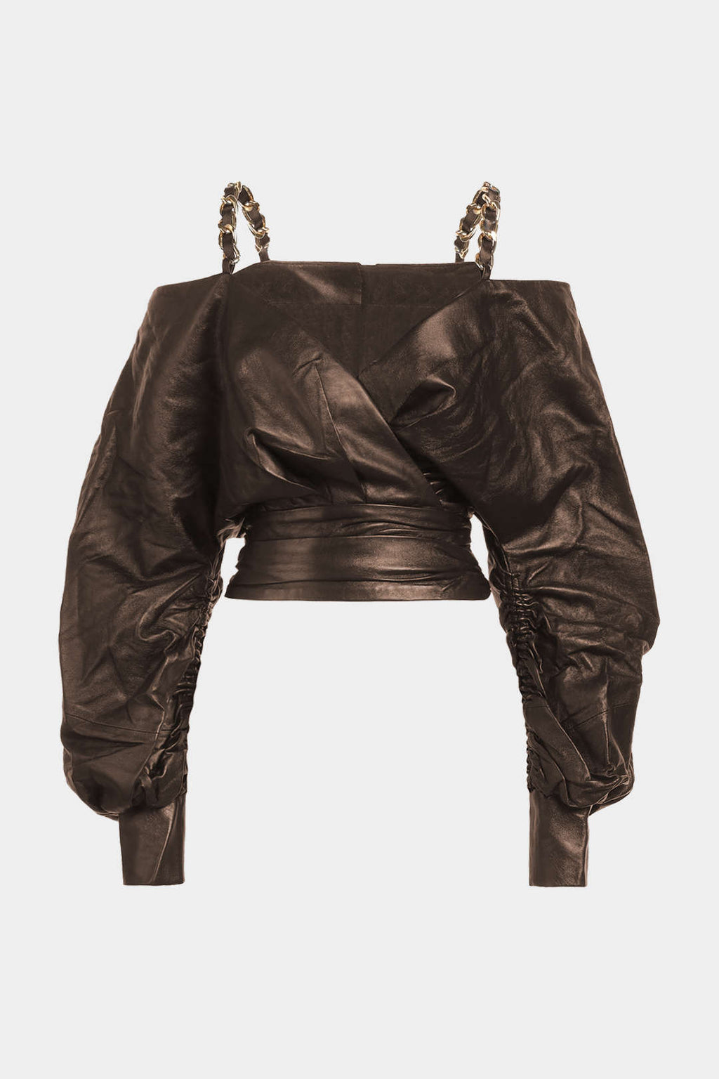 חולצה ארוכת שרוולים דמוית עור מטאלית עם צלבים 