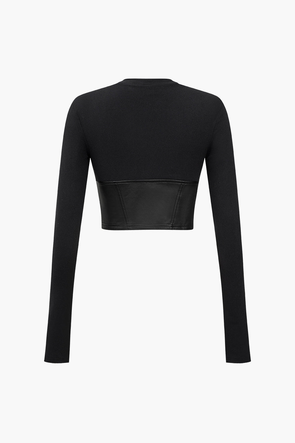 Faux Leather Patchwork Long-Sleeve Top