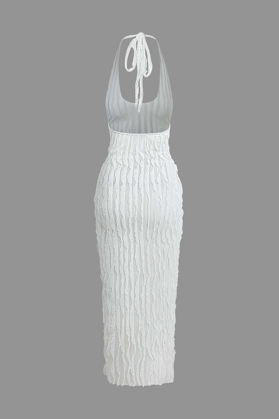 Vestido Maxi Halter Transparente Texturizado Con Volantes